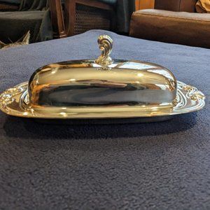 Vtg Oneida Silver Plate Scroll Work Butter Dish With Glass Tray